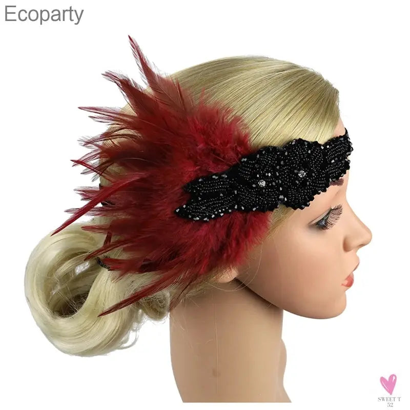 Hair Accessories - Peacock, Black Rhinestone, Beaded, Sequin 1920s Vintage Gatsby Party Headpieces for Women Sweet T 52