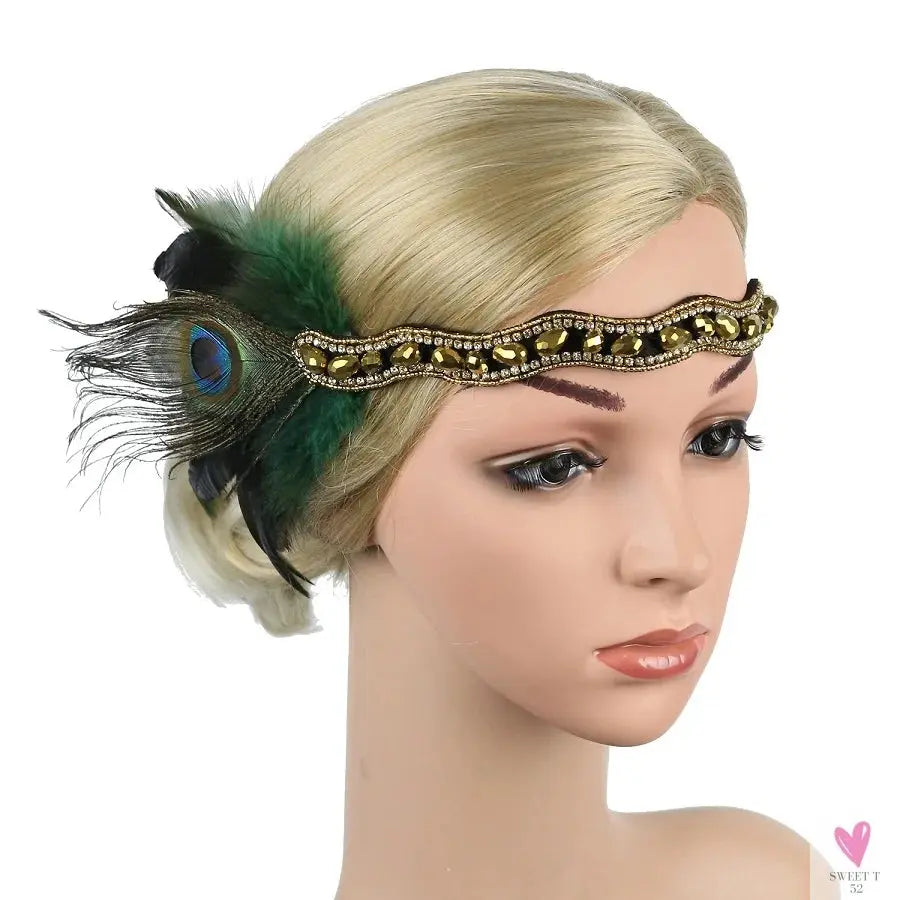 Hair Accessories - Peacock, Black Rhinestone, Beaded, Sequin 1920s Vintage Gatsby Party Headpieces for Women Sweet T 52