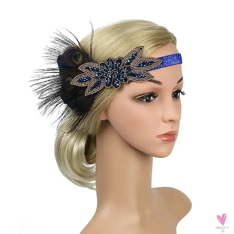 Hair Accessories - Peacock, Black Rhinestone, Beaded, Sequin 1920s Vintage Gatsby Party Headpieces for Women Sweet T 52