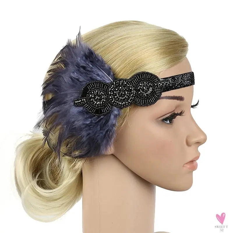Hair Accessories - Peacock, Black Rhinestone, Beaded, Sequin 1920s Vintage Gatsby Party Headpieces for Women Sweet T 52