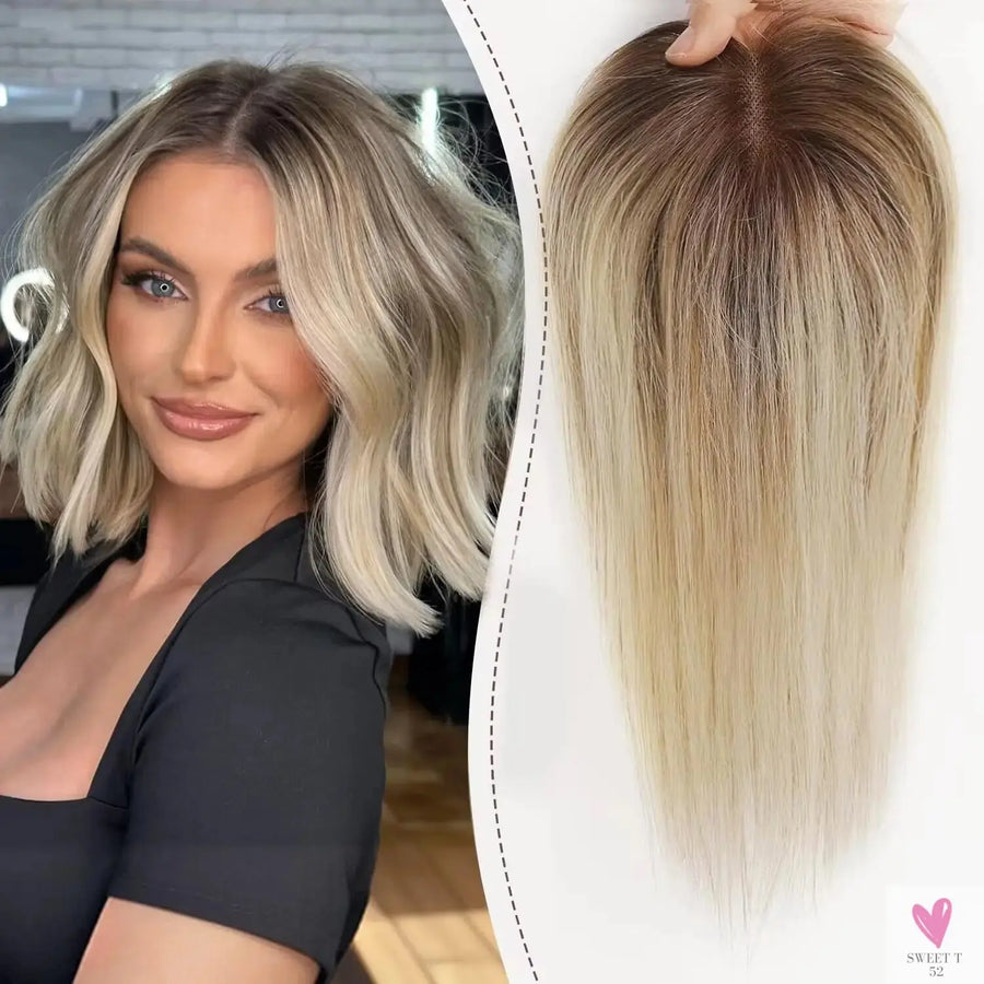 Hair Toppers - Blonde Brown Ombre, 100% Remy Human Hair Topper/HairPieces for Women & Girls, 12 Inches Sweet T 52