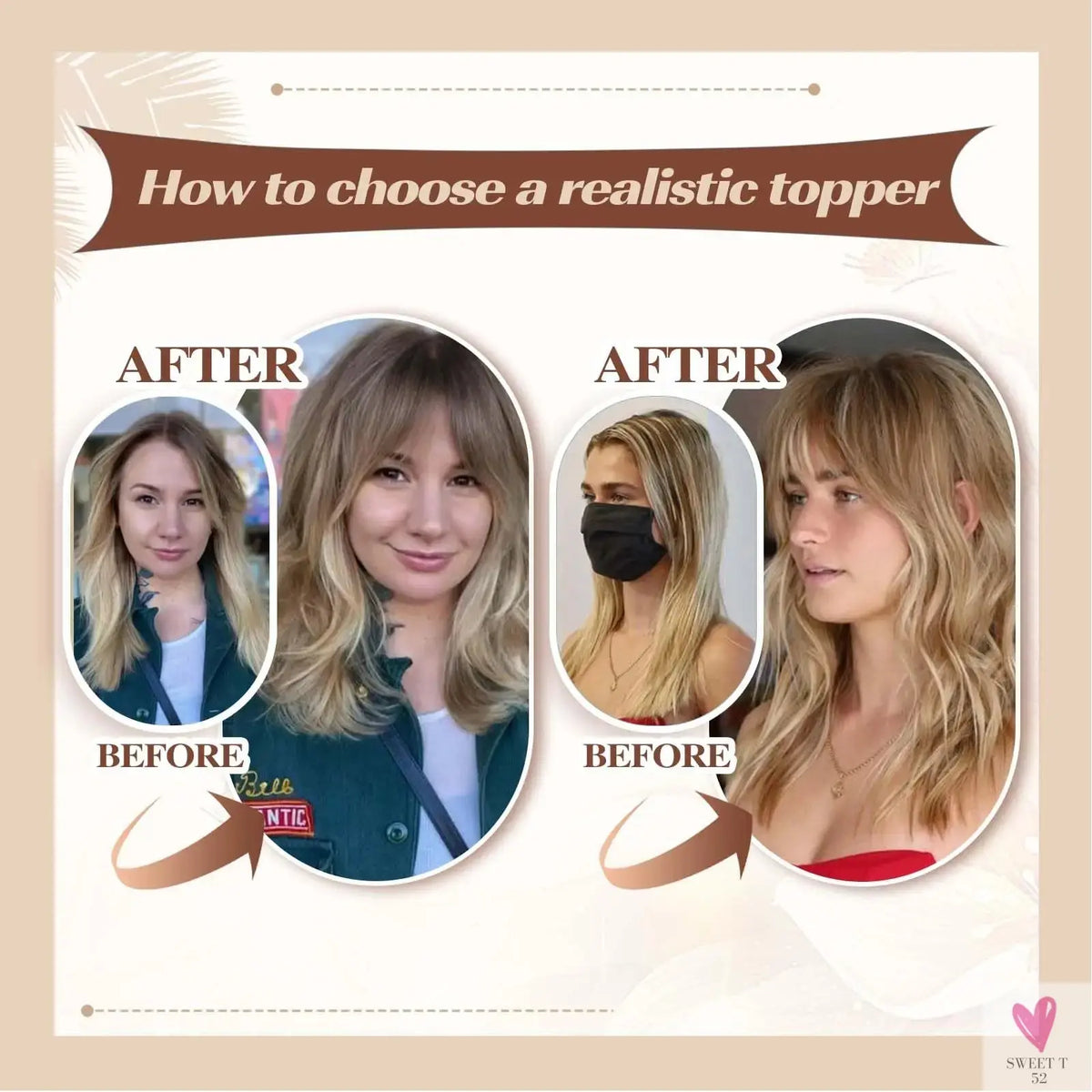 Hair Toppers - Blonde Brown Ombre, 100% Remy Human Hair Topper/HairPieces for Women & Girls, 12 Inches Sweet T 52