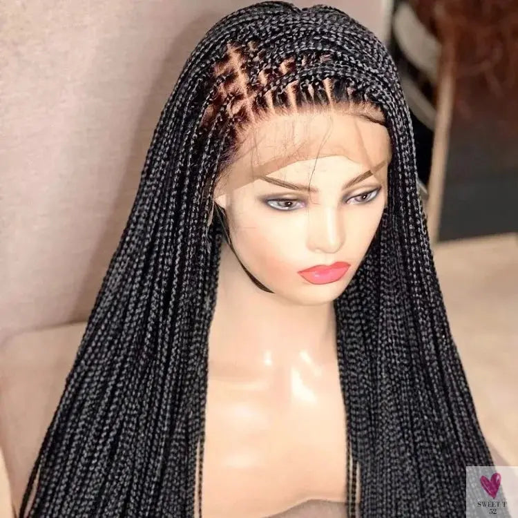 Handmade Micro Cornrow Box Braided Wigs - Glueless Knotless Braid Lace Front Wigs, Heat Resistant Synthetic Hair Sweet T 52