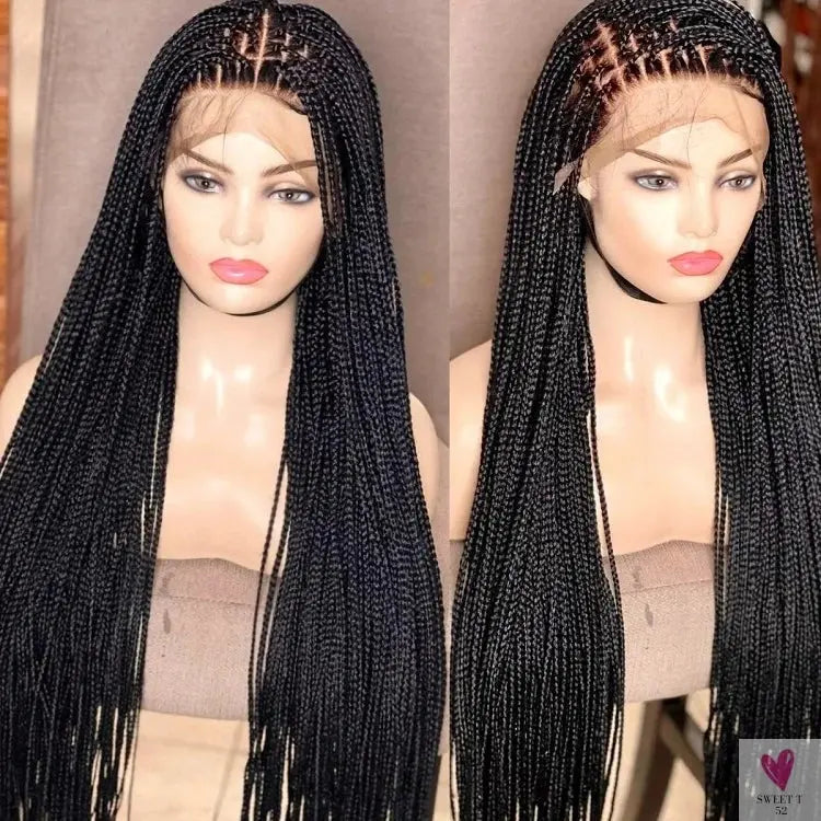 Handmade Micro Cornrow Box Braided Wigs - Glueless Knotless Braid Lace Front Wigs, Heat Resistant Synthetic Hair Sweet T 52