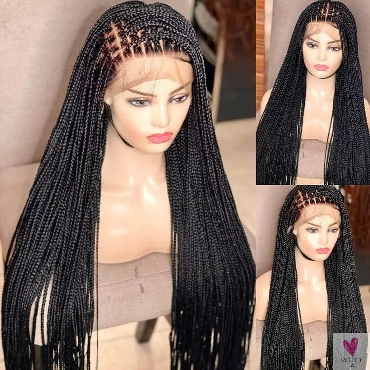 Handmade Micro Cornrow Box Braided Wigs - Glueless Knotless Braid Lace Front Wigs, Heat Resistant Synthetic Hair Sweet T 52