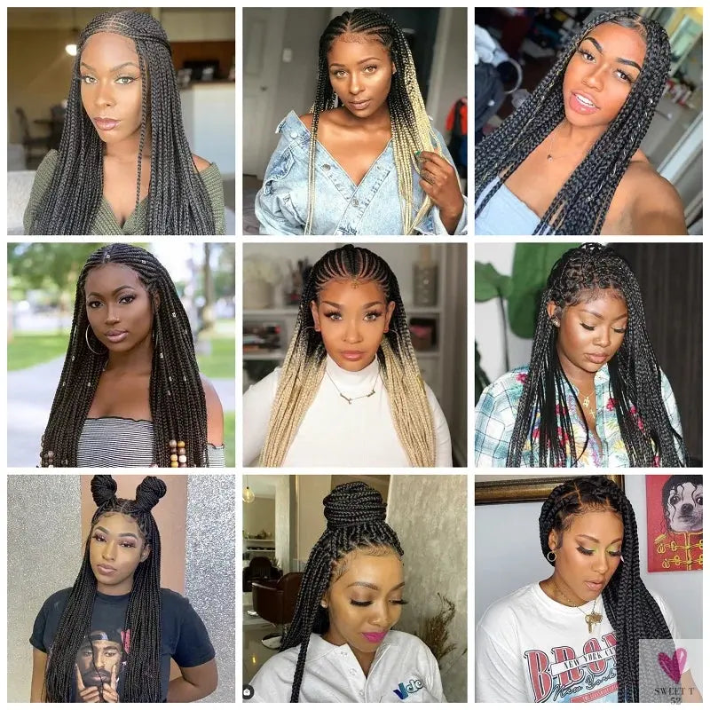 Handmade Micro Cornrow Box Braided Wigs - Glueless Knotless Braid Lace Front Wigs, Heat Resistant Synthetic Hair Sweet T 52