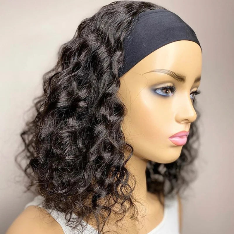 Curly Headband Wig,  Short Human Hair Wig for Women & Girls, Brazilian Remy Human Hair Bob