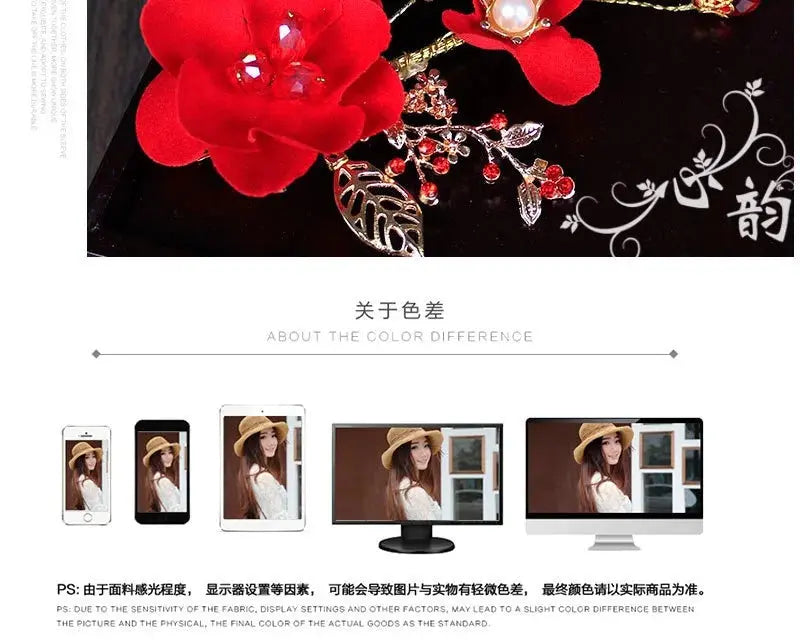 Red Hairpins/Bride Hair Clips - Vintage Chinese Wedding Hair Accessories for Women and Girls-hair accessories-SWEET T 52