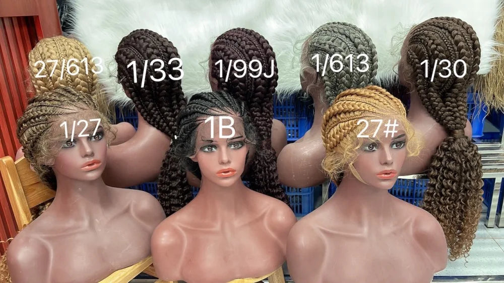 Jennifer Wholesale Handmade Micro Cornrow Box Braided Wigs Glueless Knotless Braid Lace Front Wigs Heat Resistant Synthetic Hair Sweet T 52