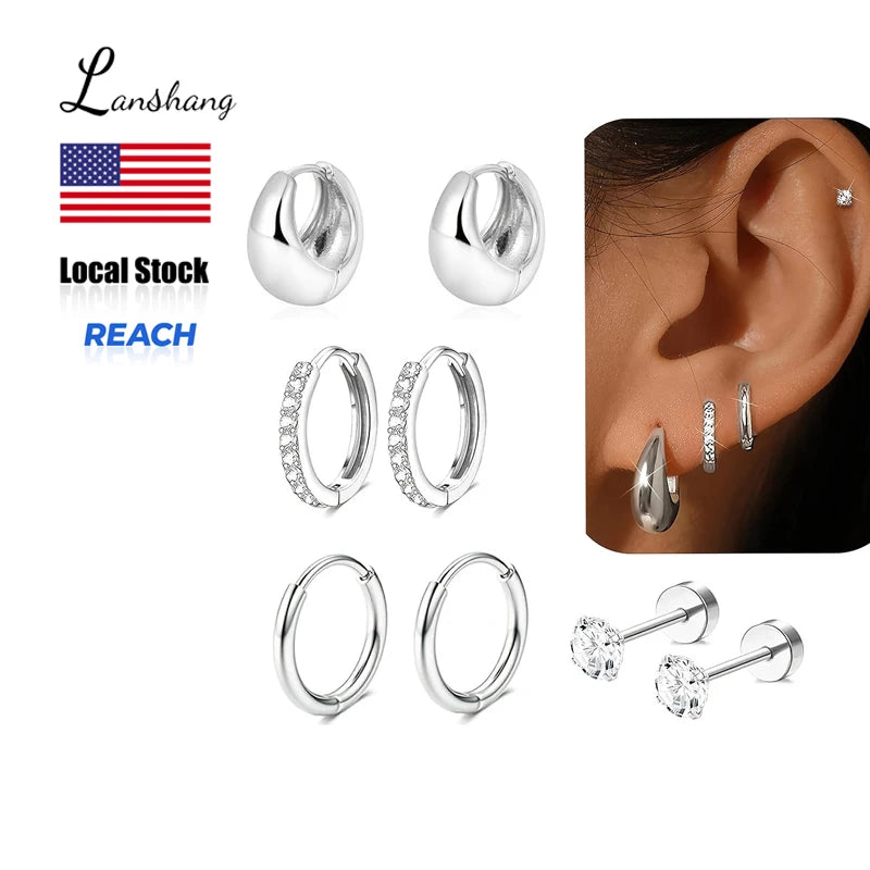 4 Pair of Stainless Steel Earrings for Women. Gold Plated Jewelry, CZ Fashion Hoop Earrings, Perfect for Daily Wear or Gifting