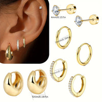 4 Pair of Stainless Steel Earrings for Women. Gold Plated Jewelry, CZ Fashion Hoop Earrings, Perfect for Daily Wear or Gifting