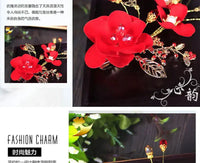 Red Hairpins/Bride Hair Clips - Vintage Chinese Wedding Hair Accessories for Women and Girls-hair accessories-SWEET T 52