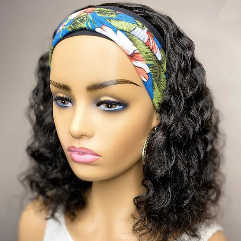 Curly Headband Wig,  Short Human Hair Wig for Women & Girls, Brazilian Remy Human Hair Bob