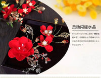 Red Hairpins/Bride Hair Clips - Vintage Chinese Wedding Hair Accessories for Women and Girls-hair accessories-SWEET T 52