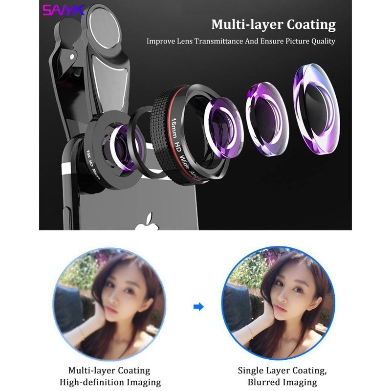 5 in 1 Mobile Phone Lens - Optical Lens, Multi-Layer Coating Wide Angle, Distortion Free