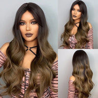 EASIHAIR Light Orange Synthetic Wigs Long Wavy Ombre Natural Hair Wigs with Bangs for Women Cosplay Lolita Wig Heat Resistant SWEET T 52