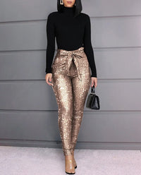 Women's Casual PU Leather Pants, Hip Hop Style Casual Trousers, Elastic Waist, Skinny Pencil Pants.