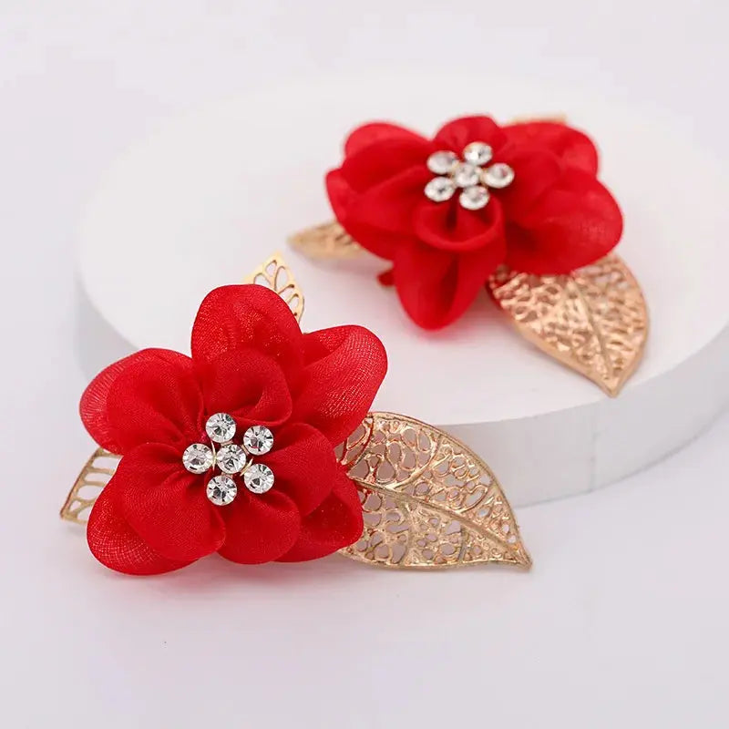 Red Hairpins/Bride Hair Clips - Vintage Chinese Wedding Hair Accessories for Women and Girls-hair accessories-SWEET T 52