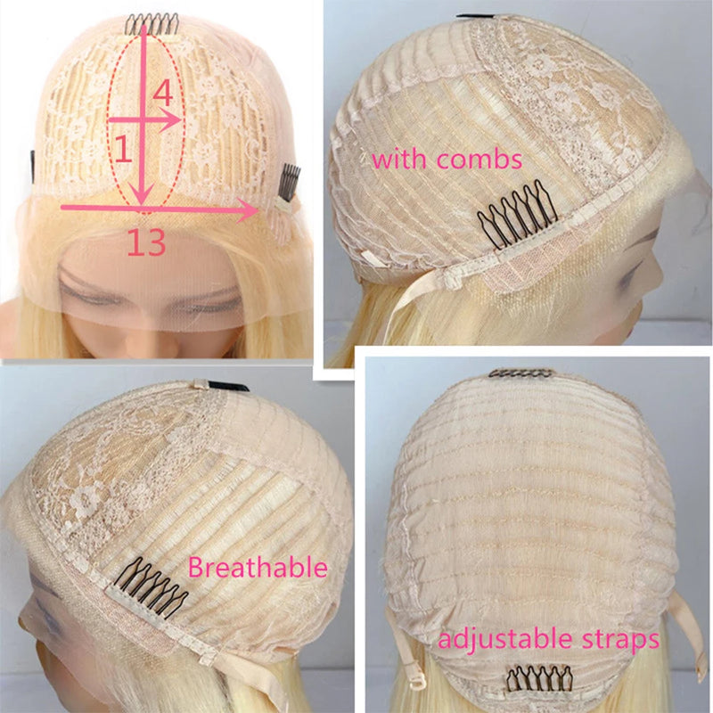 Short Bob Wigs, Remy Hair, Lace Front Human Hair Wigs - Ombre Blonde Light Roots for Women & Girls-hair accessories-SWEET T 52