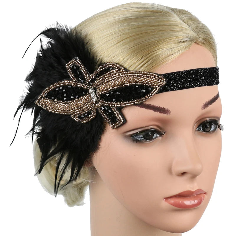 Hair Accessories - Peacock, Black Rhinestone, Beaded, Sequin 1920s Vintage Gatsby Party Headpieces for Women