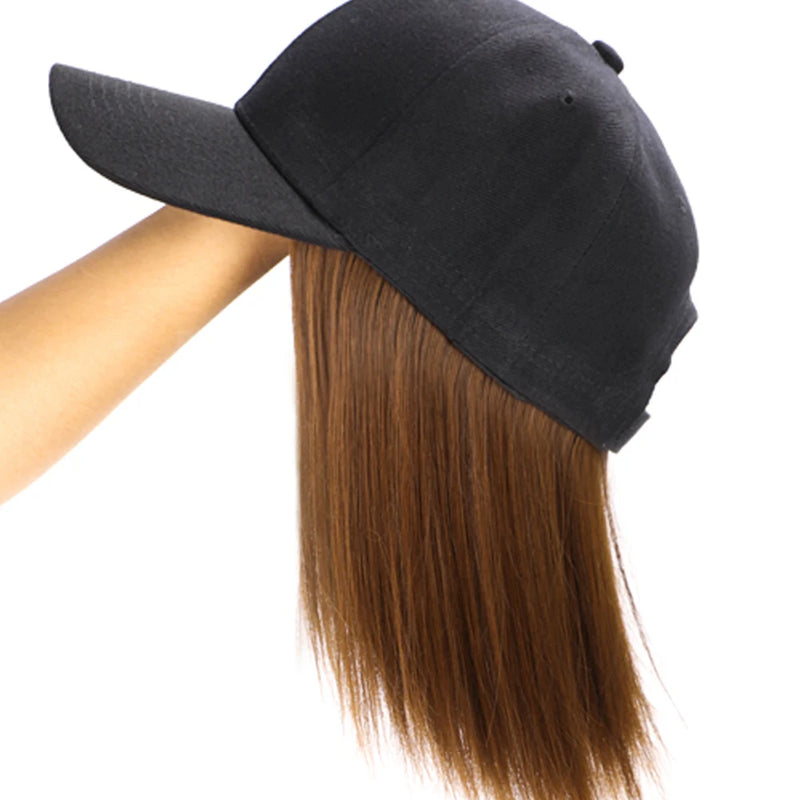 8-Inch Synthetic Baseball Cap Wig Hair with Straight Bob, Adjustable Cap Wig for Women and Girls