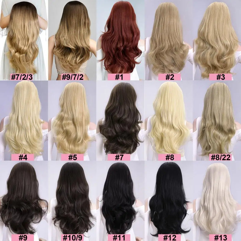 Demi-perruques synthétiques de 24 pouces avec extensions de cheveux à clipser, cheveux longs et ondulés, perruques 3/4, résistantes à la chaleur