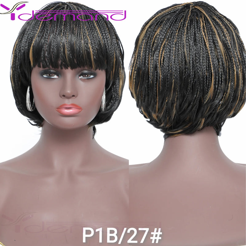 Short Braided Wigs With Bangs for Women & Girls. Braided Wigs, Natural Color, Synthetic Hair Fiber