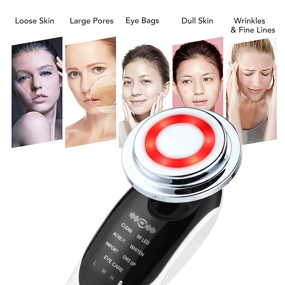 7 in 1 RF&EMS Micro Current Lifting Device - Vibration LED Face Skin Rejuvenation, Wrinkle Remover, Anti-Aging Facial Beauty Device