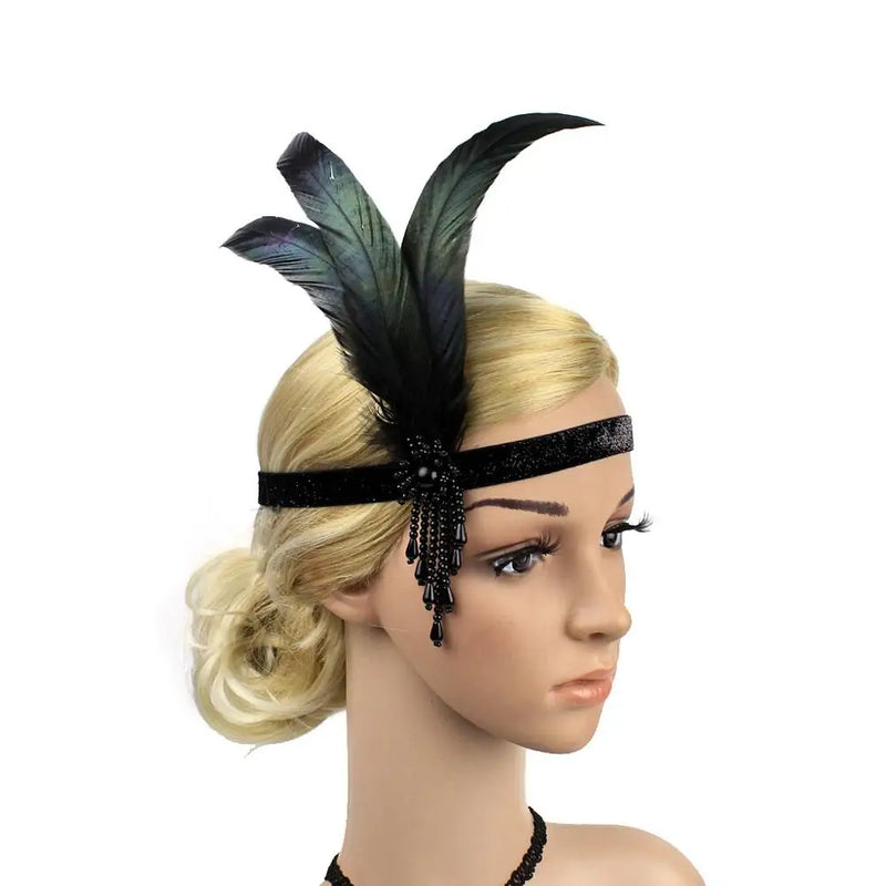 Hair Accessories - Peacock, Black Rhinestone, Beaded, Sequin 1920s Vintage Gatsby Party Headpieces for Women