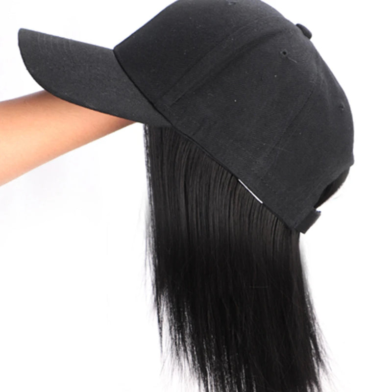 8-Inch Synthetic Baseball Cap Wig Hair with Straight Bob, Adjustable Cap Wig for Women and Girls