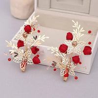 Red Hairpins/Bride Hair Clips - Vintage Chinese Wedding Hair Accessories for Women and Girls-hair accessories-SWEET T 52
