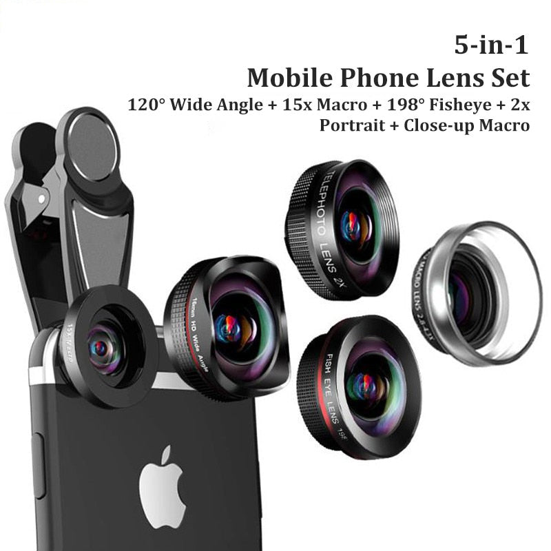 4K HD Super 15X Macro Lens for Smartphone, Anti-Distortion, 0.6X Wide Angle Lens