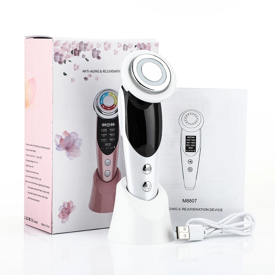 7 in 1 RF&EMS Micro Current Lifting Device - Vibration LED Face Skin Rejuvenation, Wrinkle Remover, Anti-Aging Facial Beauty Device