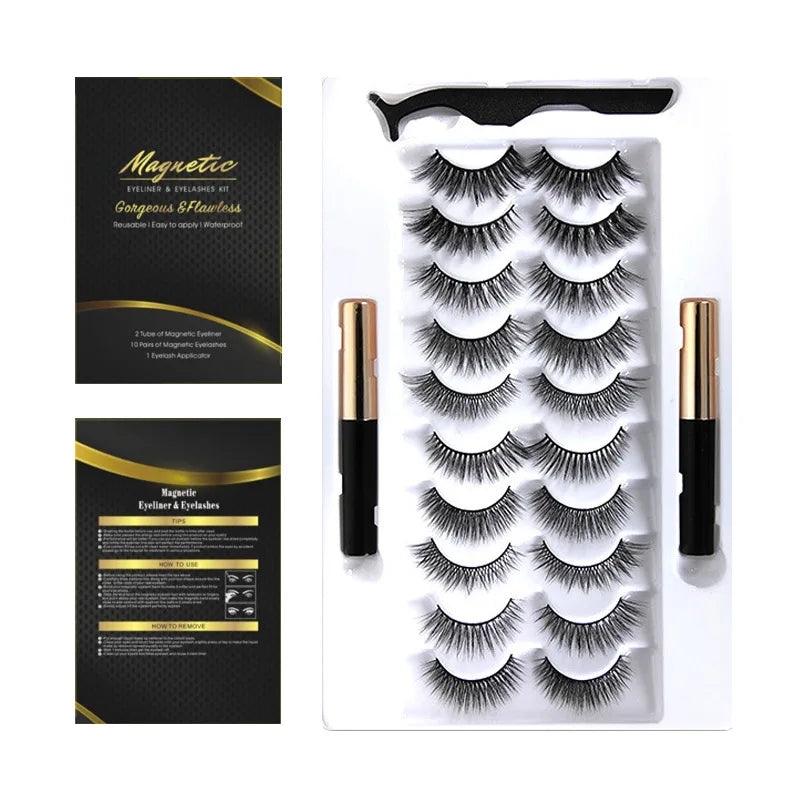 Eyelashes - 10 pair Magnetic false lashes, Glue-free, reusable, natural, thick extended eyelashes