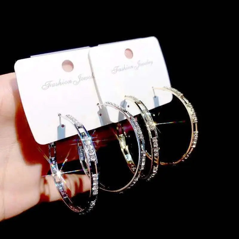 Luxury Personality Crystal Hoop Earrings for Women & Girls. Gold/Silver Color Fashion Jewelry