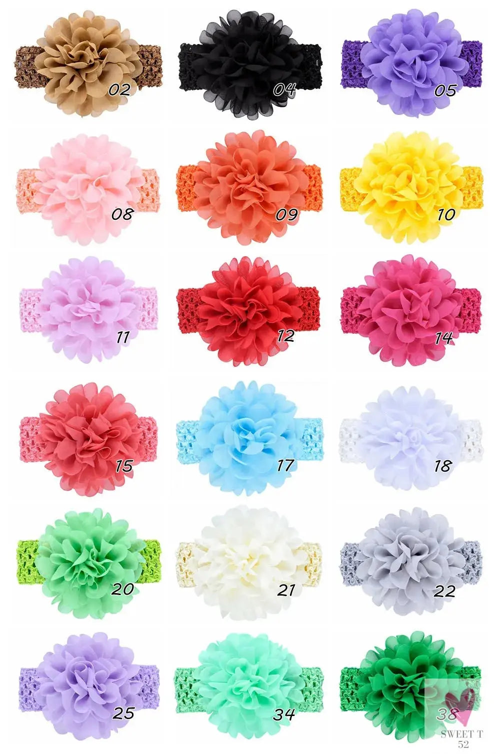 Head Band for Infants/Toddlers - Girls' Headbands, Chiffon Flower, Soft Stretchy Hair Band Accessories Sweet T 52