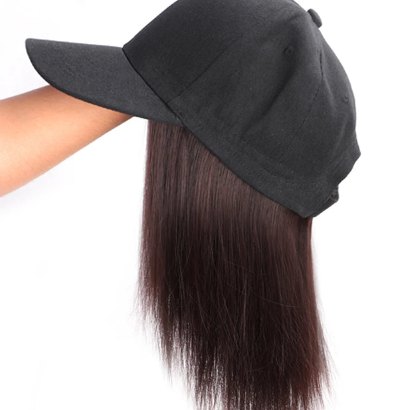 8-Inch Synthetic Baseball Cap Wig Hair with Straight Bob, Adjustable Cap Wig for Women and Girls