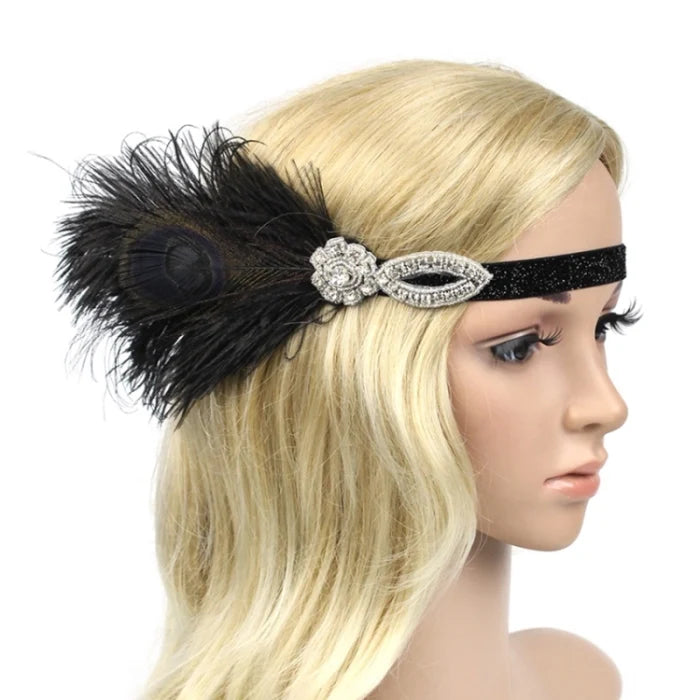 Hair Accessories - Peacock, Black Rhinestone, Beaded, Sequin 1920s Vintage Gatsby Party Headpieces for Women