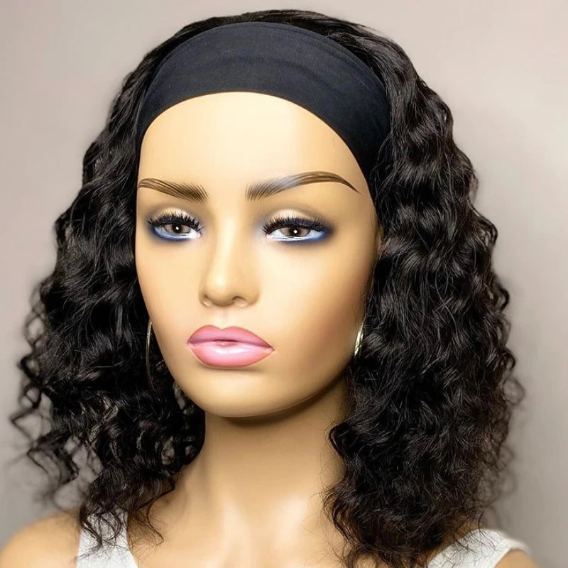 Curly Headband Wig,  Short Human Hair Wig for Women & Girls, Brazilian Remy Human Hair Bob