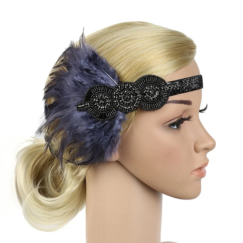 Hair Accessories - Peacock, Black Rhinestone, Beaded, Sequin 1920s Vintage Gatsby Party Headpieces for Women