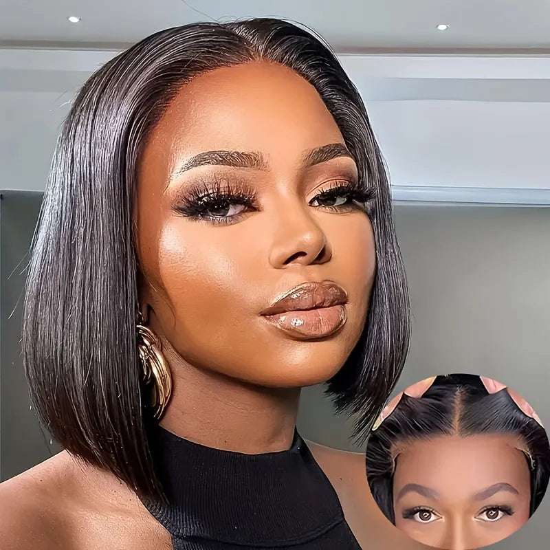 Short Human Hair Bob Wig for Women, 13x4 HD Lace Front Glueless Wig, Pre-Plucked, Pre Cut Lace, Natural Hairline Wig