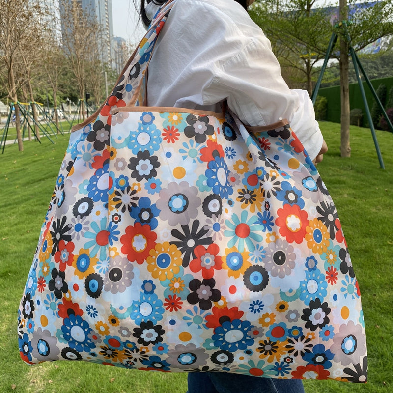Reusable Grocery Bags - Large Washable Shopping Bags, Foldable Environmentally Friendly, Heavy Duty Pocket Handbags