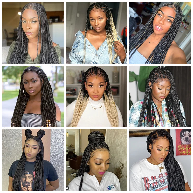 Jennifer Wholesale Handmade Micro Cornrow Box Braided Wigs Glueless Knotless Braid Lace Front Wigs Heat Resistant Synthetic Hair Sweet T 52