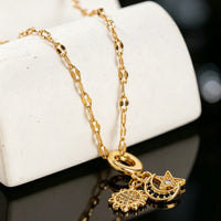 Celestial Sun, Star & Moon Zirconia Pendant Necklace - Gold Stainless Steel