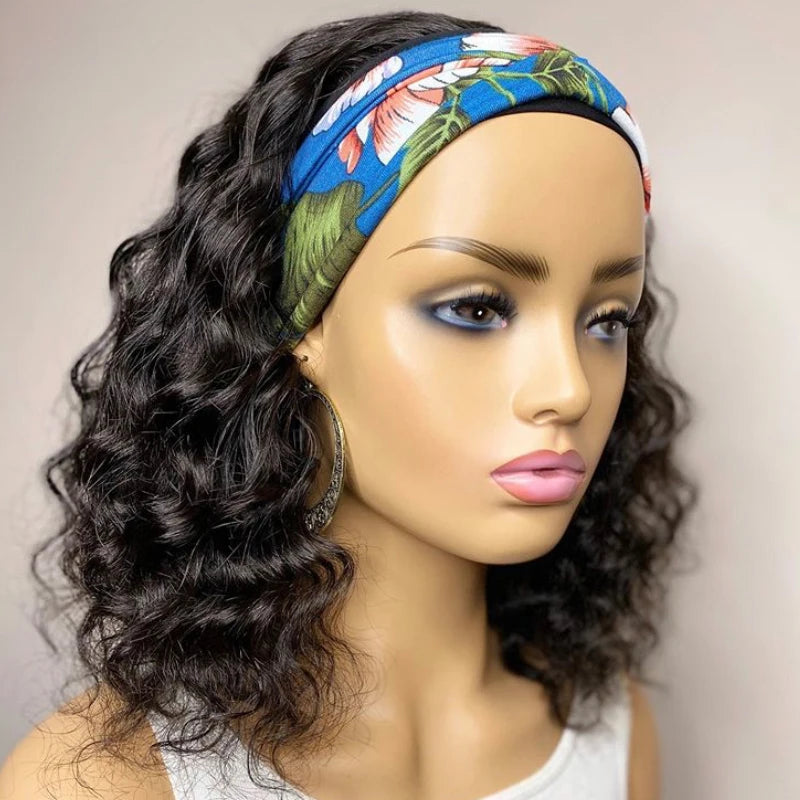 Curly Headband Wig,  Short Human Hair Wig for Women & Girls, Brazilian Remy Human Hair Bob