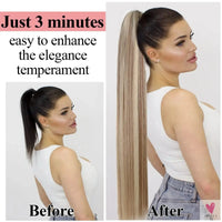 Highlight Blonde Long Ponytail 120G Clip In Hair Extensions Drawstring Straight Clip In 100% Real Human Hair Extensions #P8/613 SWEET T 52