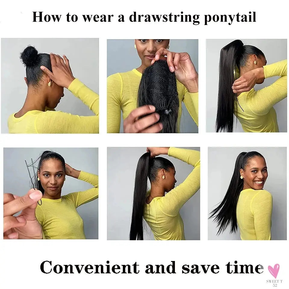 Highlight Blonde Long Ponytail 120G Clip In Hair Extensions Drawstring Straight Clip In 100% Real Human Hair Extensions #P8/613 SWEET T 52