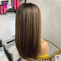 Highlight Brown Silk Base Wigs, Human Hair. Glueless Human Hair Wigs with Brown Roots, 200 Density Lace Front Wigs, Short Bob Wigs Sweet T 52