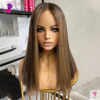 Highlight Brown Silk Base Wigs, Human Hair. Glueless Human Hair Wigs with Brown Roots, 200 Density Lace Front Wigs, Short Bob Wigs Sweet T 52