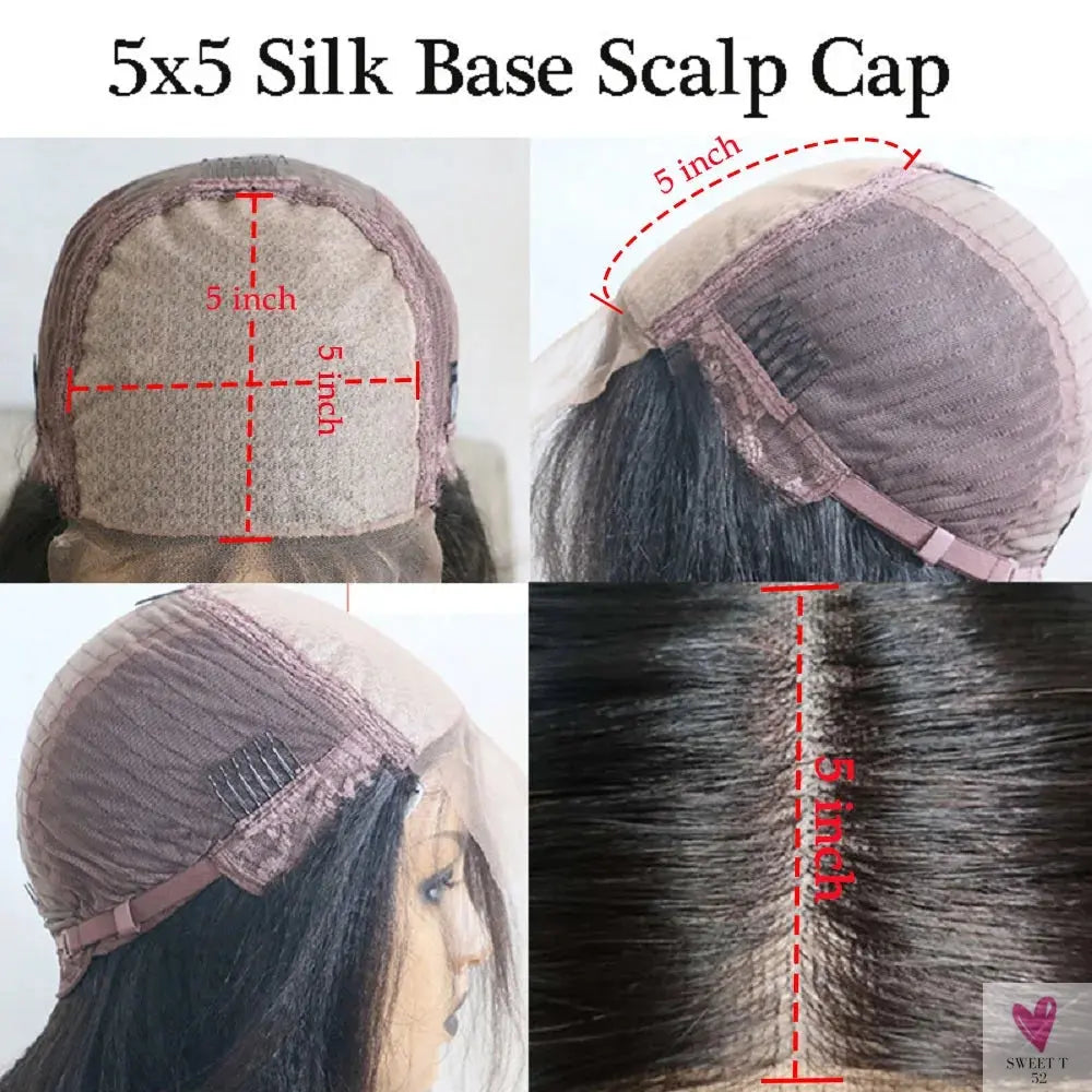 Highlight Brown Silk Base Wigs, Human Hair. Glueless Human Hair Wigs with Brown Roots, 200 Density Lace Front Wigs, Short Bob Wigs Sweet T 52